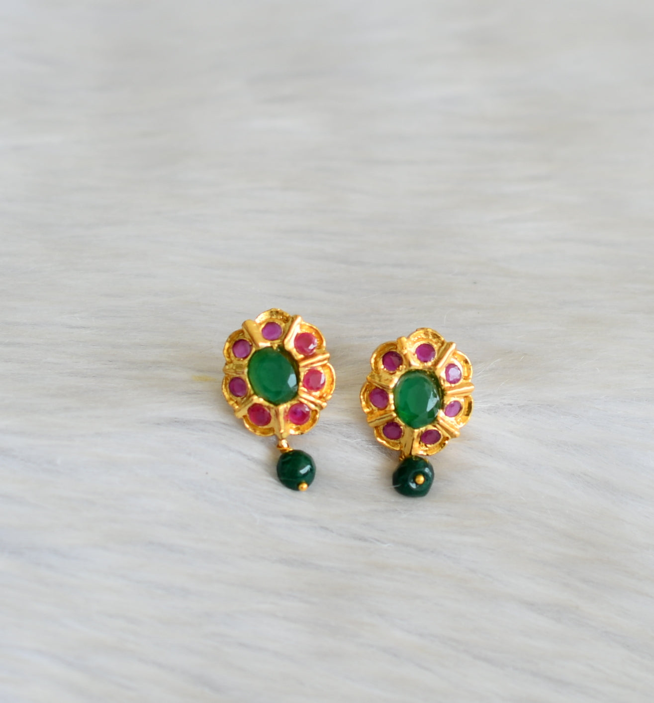 Gold tone ruby-green peacock green agates beads haar set dj-42365