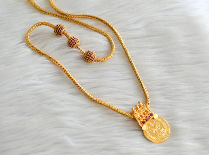 Gold tone 24 inches ruby ball mugappu chain with pink lakshmi pendant dj-43640
