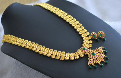 Gold tone ruby-green peacock green agates beads haar set dj-42365