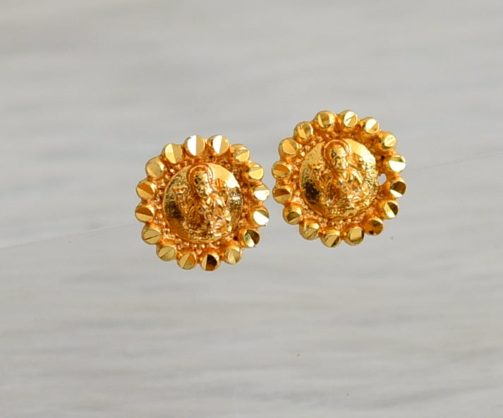 Gold tone lakshmi round small stud/earrings dj-45310