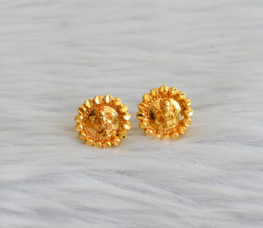 Gold tone lakshmi round small stud/earrings dj-45310