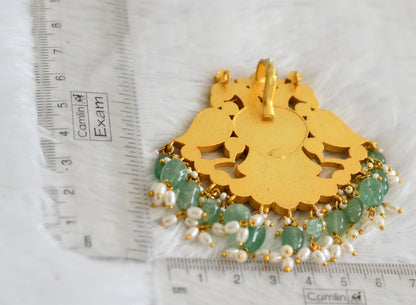 Matte finish pink-green-white kundan jadau ganda berunda green bead pendant dj-50676