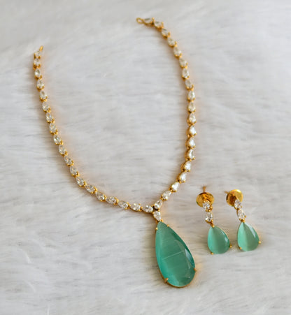 Matte finish cz sea green thilak stone necklace set dj-47010