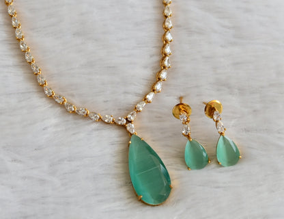 Matte finish cz sea green thilak stone necklace set dj-47010