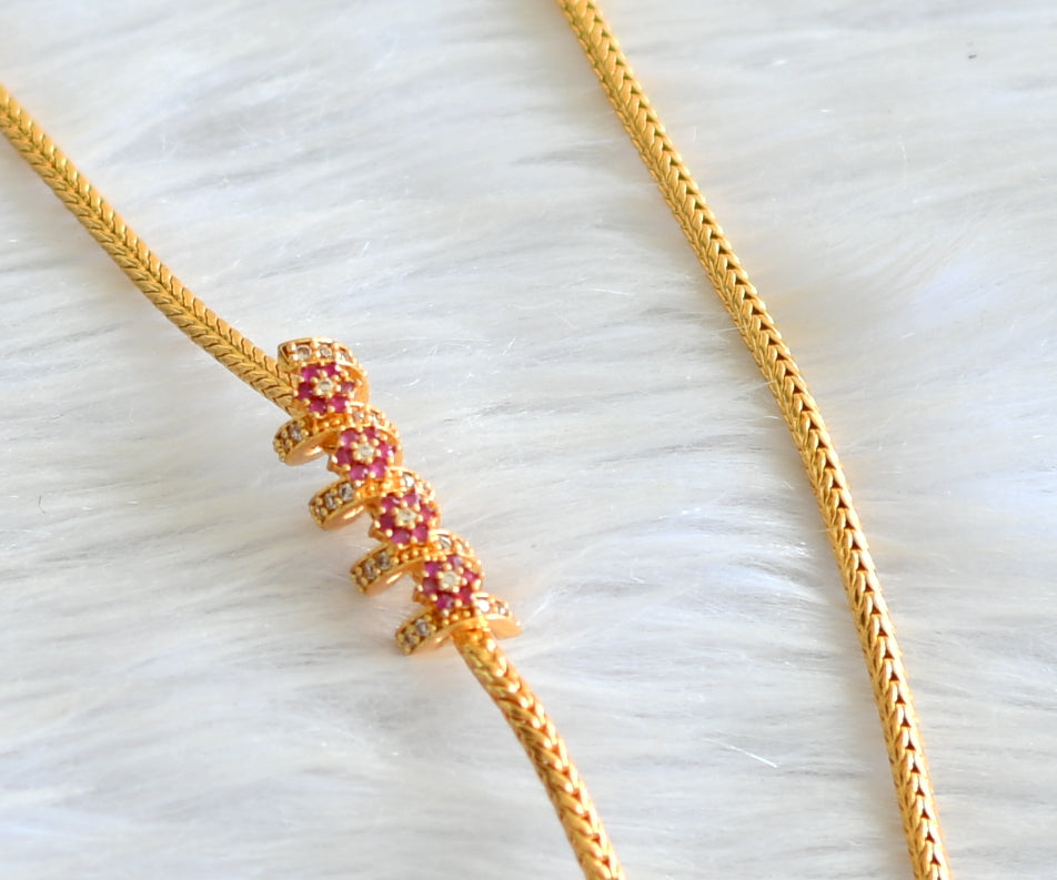 Gold tone 24 inches ruby-white spiral mugappu chain with elakka thali managalyam dj-43644