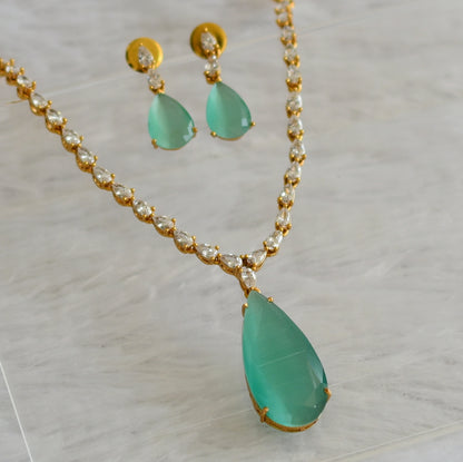 Matte finish cz sea green thilak stone necklace set dj-47010