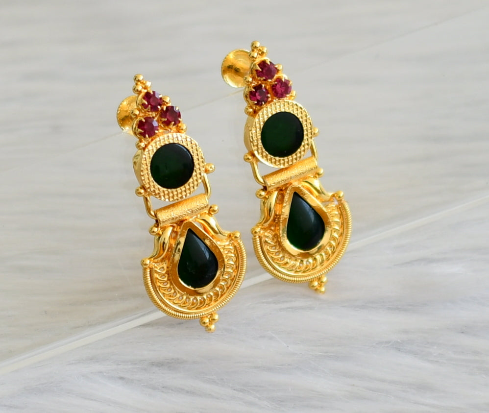 Gold tone pink-green Gopi kerala style earrings dj-45319