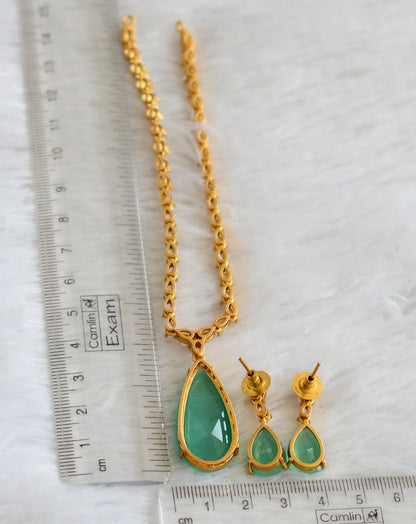 Matte finish cz sea green thilak stone necklace set dj-47010