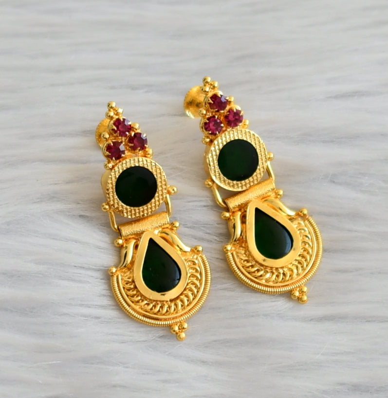 Gold tone pink-green kerala style round earrings dj-44611 – dreamjwell