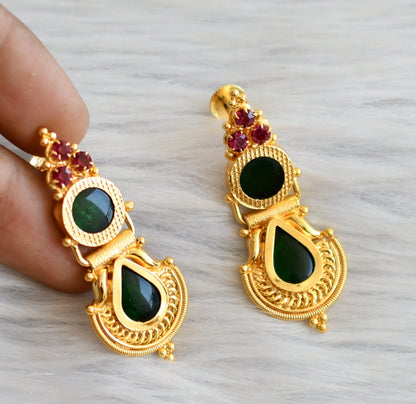 Gold tone pink-green Gopi kerala style earrings dj-45319