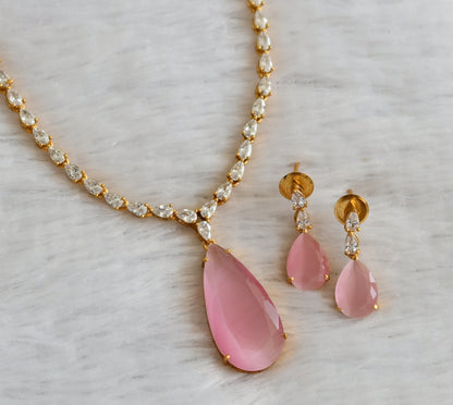 Matte finish cz baby pink thilak stone necklace set dj-47008