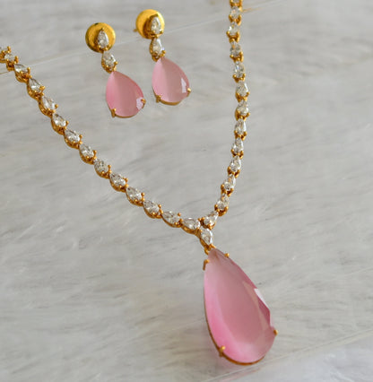 Matte finish cz baby pink thilak stone necklace set dj-47008