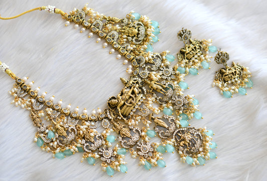 Matte finish cz white stone Victorian Dasavatharam necklace set dj-42381