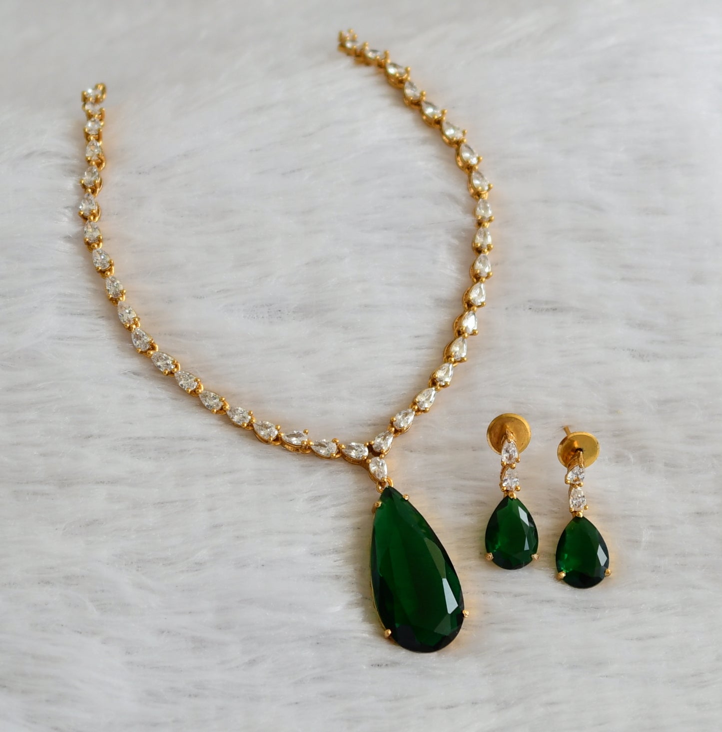 Matte finish cz green thilak stone necklace set dj-47007