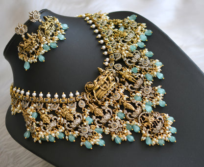 Matte finish cz white stone Victorian Dasavatharam necklace set dj-42381