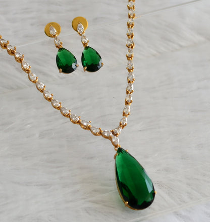 Matte finish cz green thilak stone necklace set dj-47007