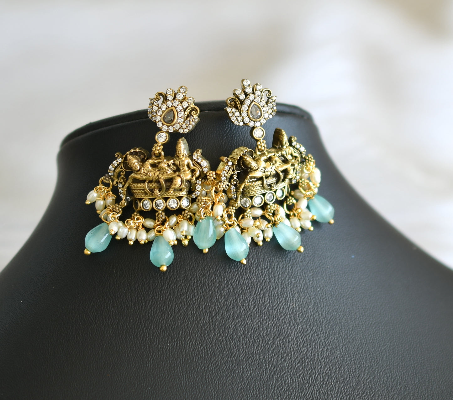 Matte finish cz white stone Victorian Dasavatharam necklace set dj-42381