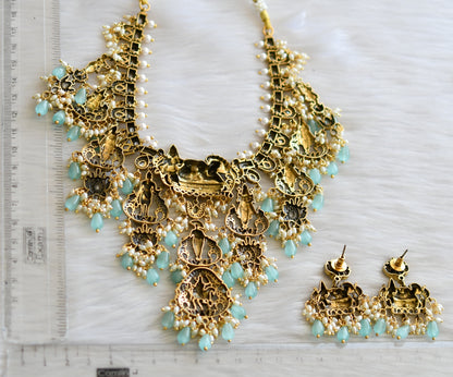 Matte finish cz white stone Victorian Dasavatharam necklace set dj-42381