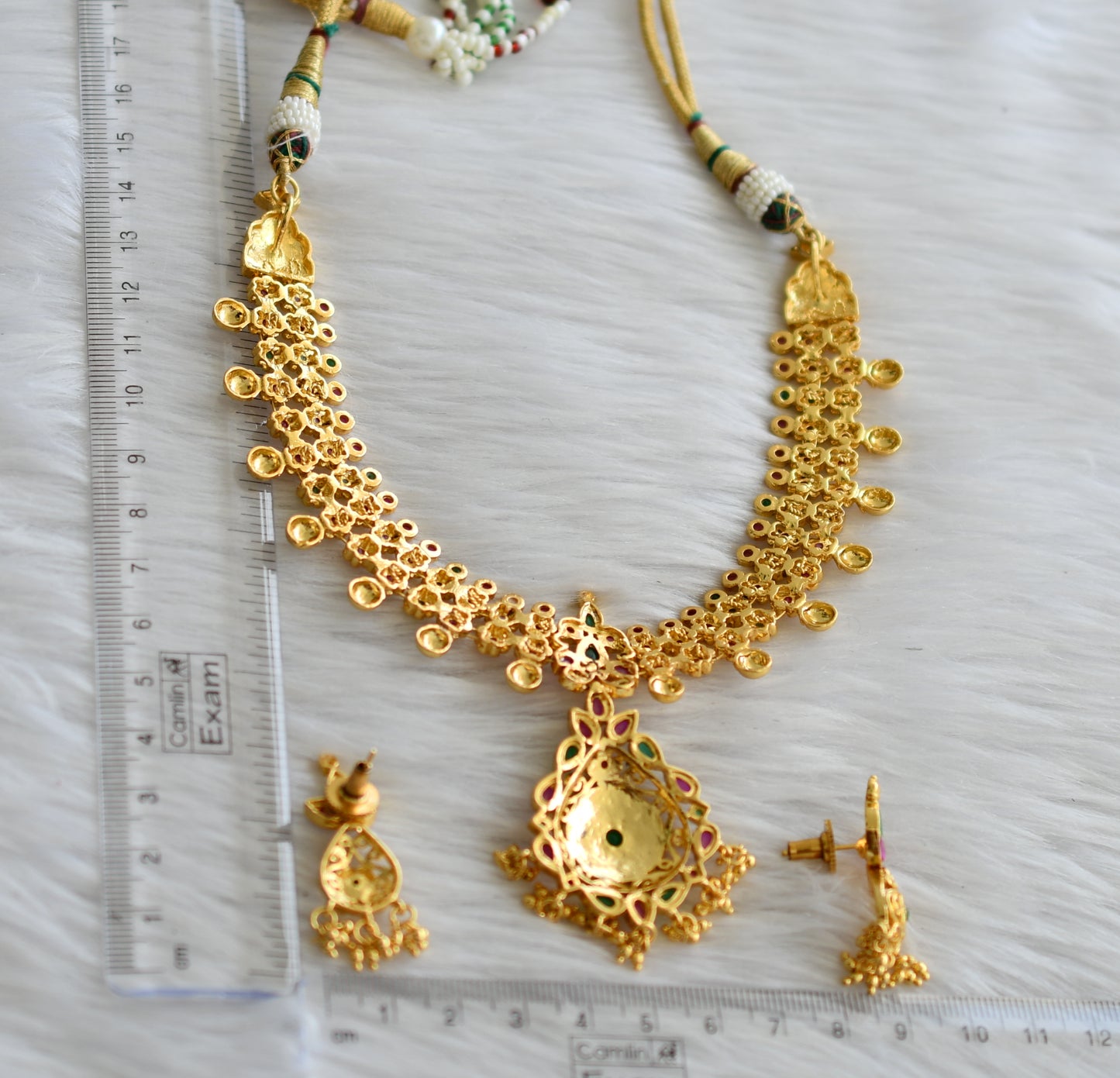 Gold tone ruby-emerald necklace set dj-02006