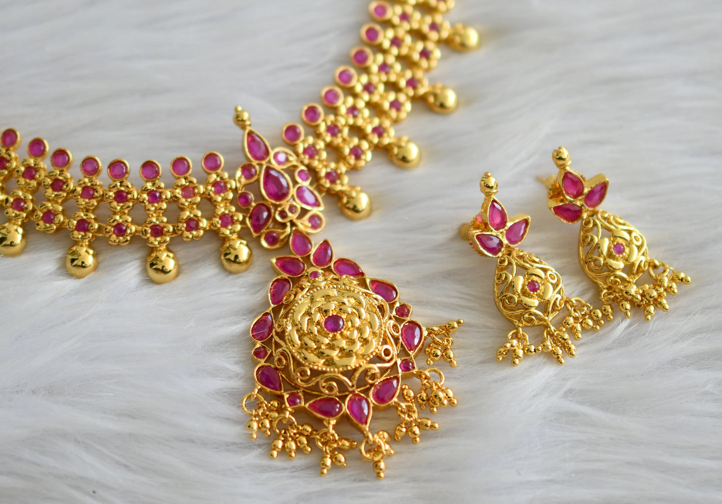 Gold tone ruby necklace set dj-02007