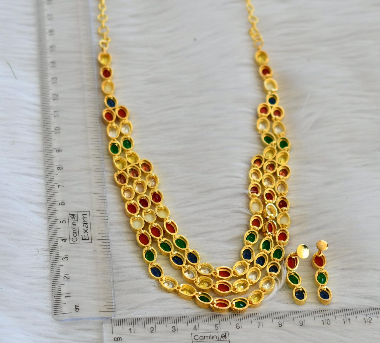 Gold tone navarathna stone multilayer necklace set dj-45330