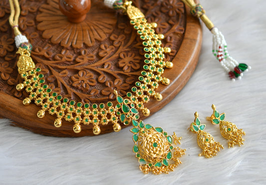 Gold tone emerald necklace set dj-02009