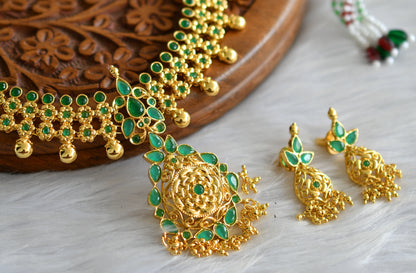 Gold tone emerald necklace set dj-02009