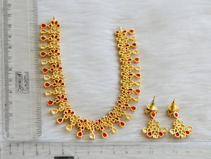 Gold tone pearl-coral stone necklace set dj-42373