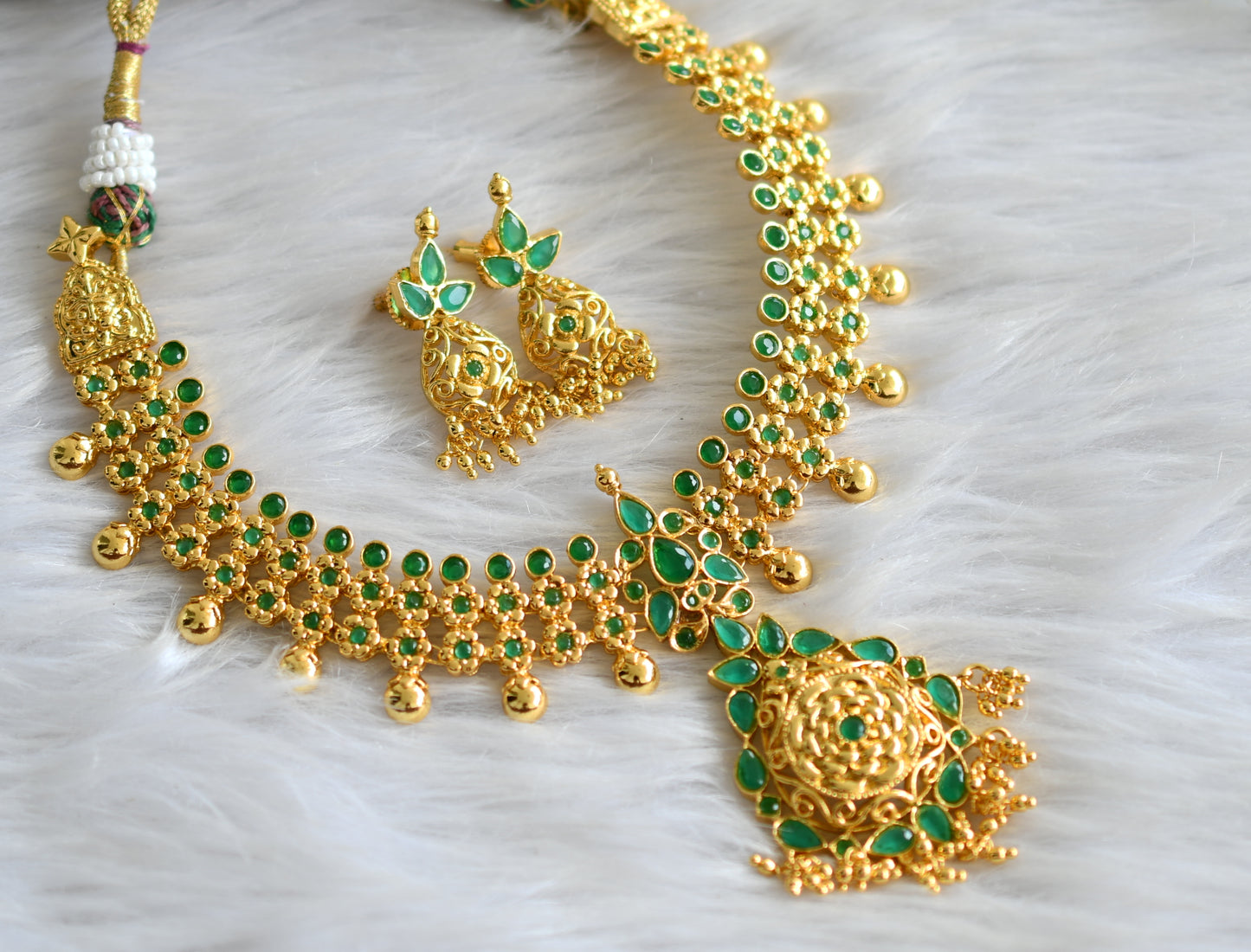 Gold tone emerald necklace set dj-02009