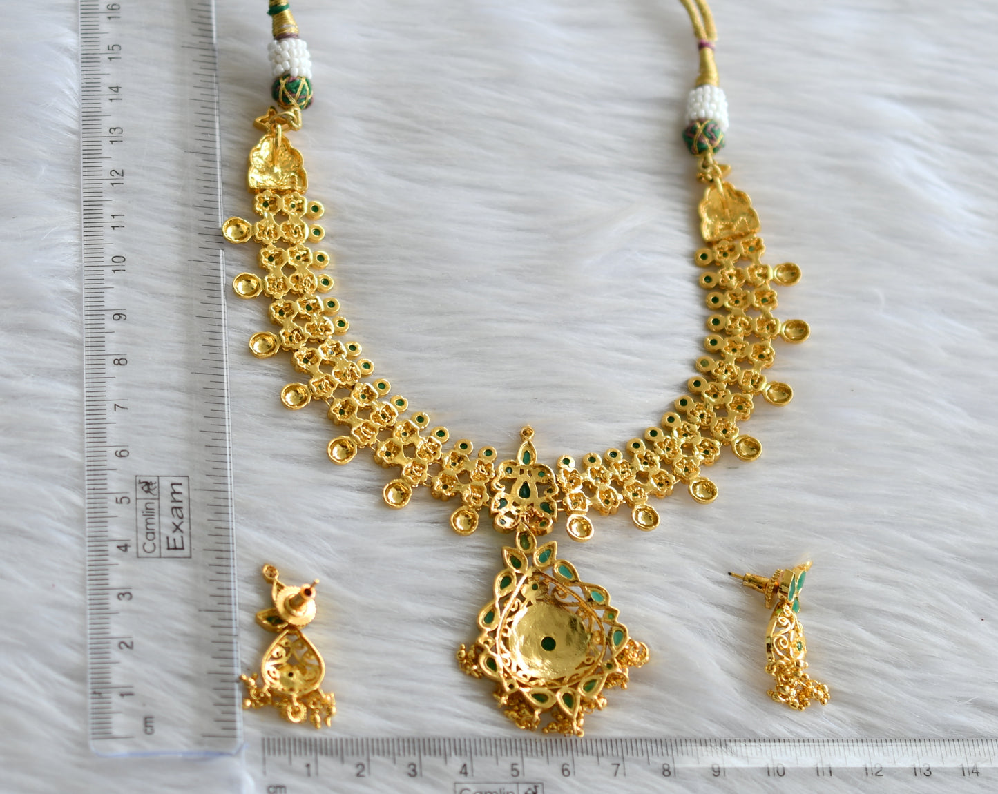 Gold tone emerald necklace set dj-02009