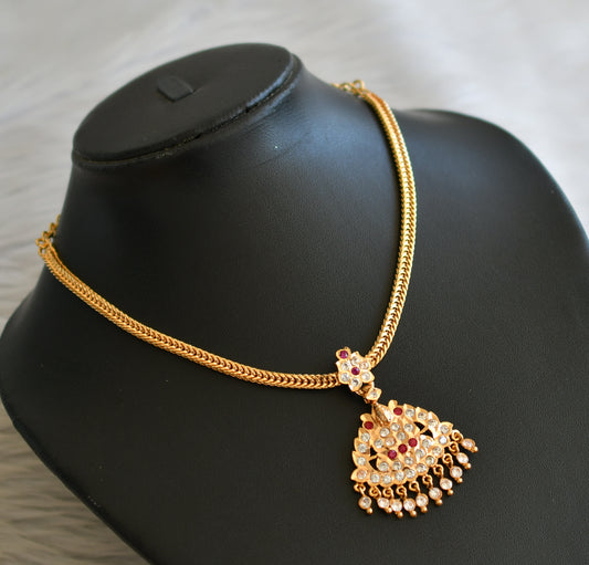 Gold tone ad pink-white lakshmi attigai necklace dj-45329