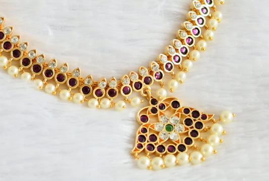 Gold tone precious kemp-white pearl necklace dj-48881