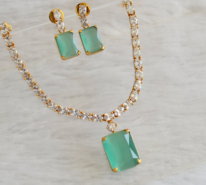 Matte finish cz white-sea green block stone necklace set dj-47016