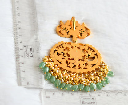 Antique gold tone pink-green-white kundan jadau peacock green bead pendant dj-50679