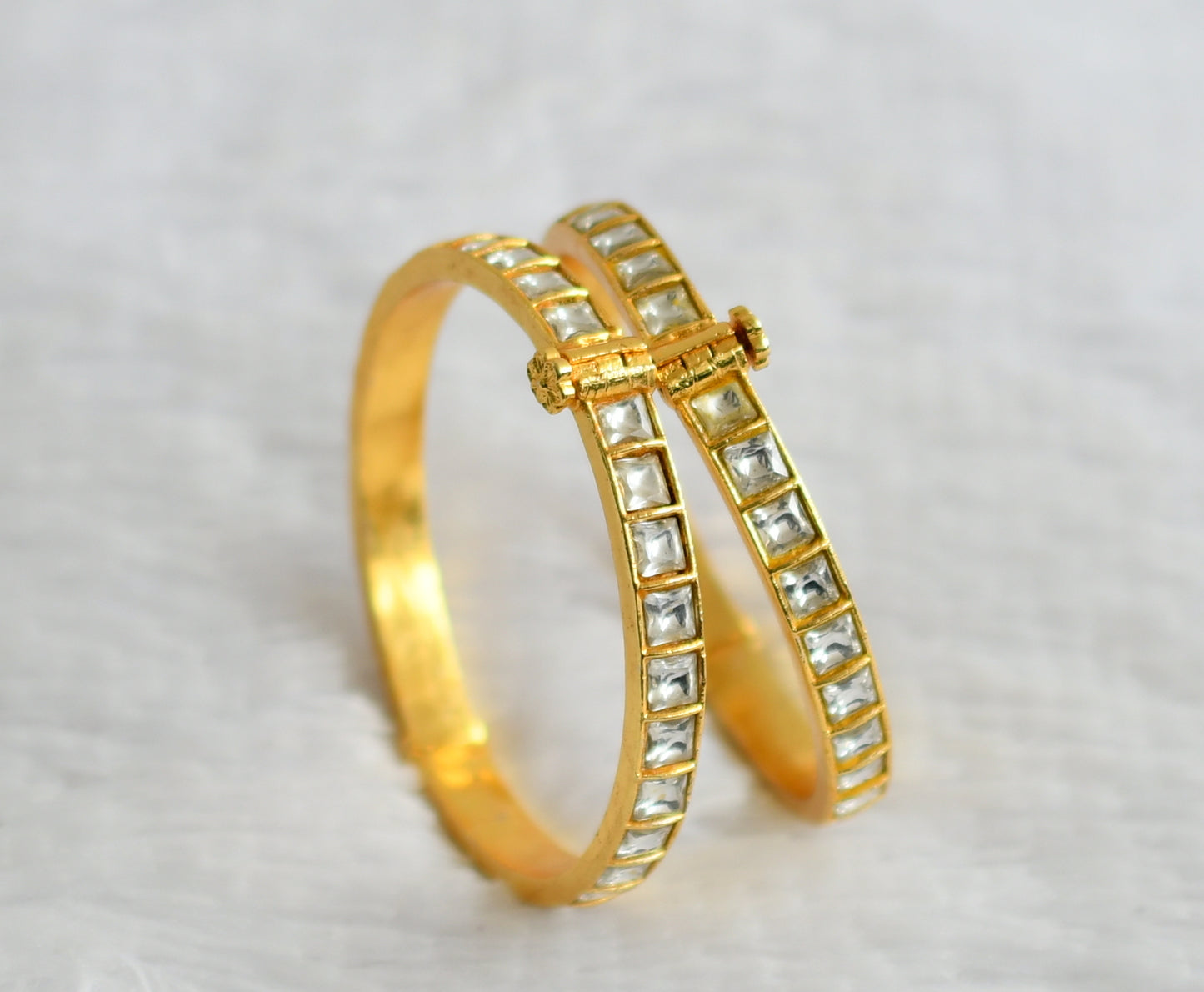 Gold tone white kundan jadau screw type bangles(2.4) dj-50733