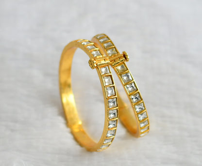 Gold tone white kundan jadau screw type bangles(2.4) dj-50733