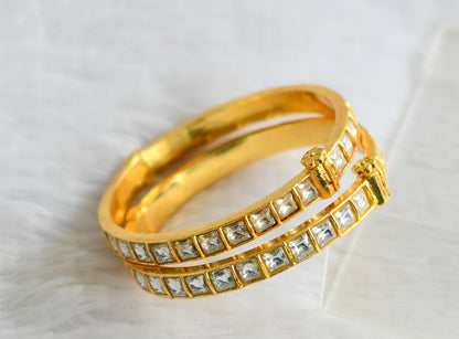 Gold tone white kundan jadau screw type bangles(2.6) dj-50734