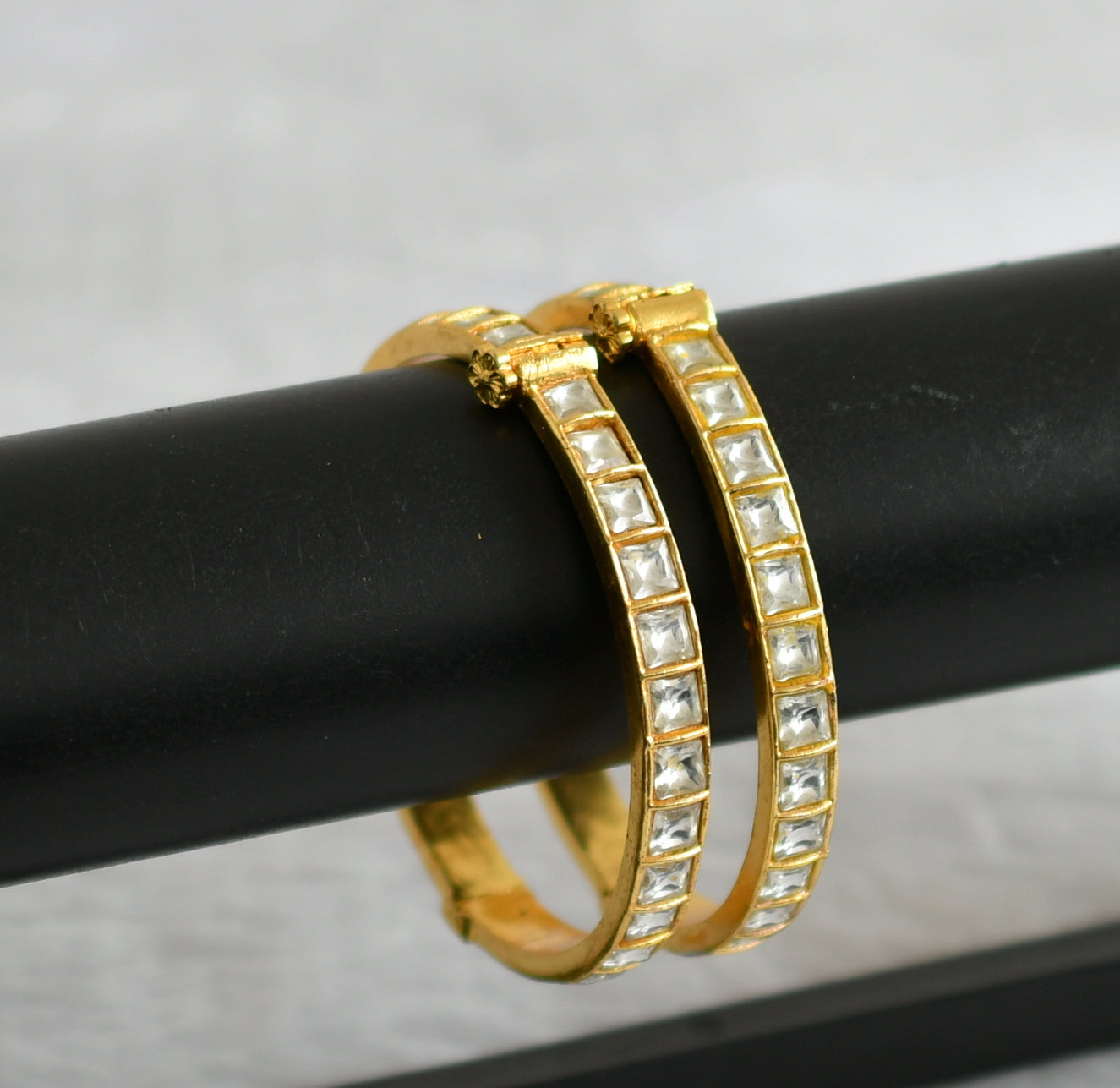 Gold tone white kundan jadau screw type bangles(2.4) dj-50733