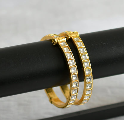 Gold tone white kundan jadau screw type bangles(2.4) dj-50733