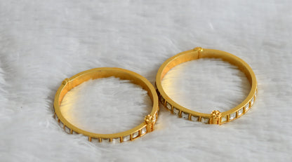Gold tone white kundan jadau screw type bangles(2.4) dj-50733