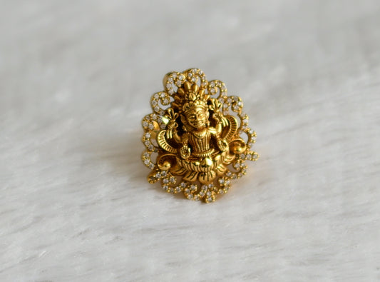 Antique gold tone cz lakshmi adjustable finger ring dj-48795