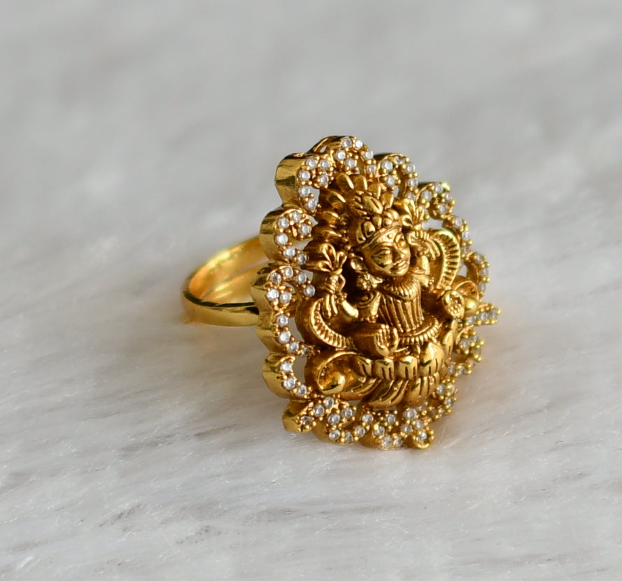 Antique gold tone cz lakshmi adjustable finger ring dj-48795