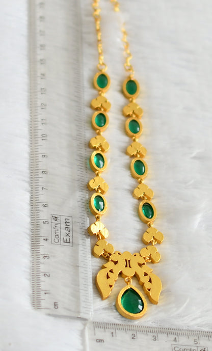 Gold tone pink-green-white kundan jadau peacock oval stone necklace dj-50685