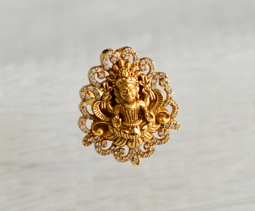 Antique gold tone cz lakshmi adjustable finger ring dj-48795