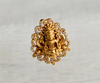 Antique gold tone cz lakshmi adjustable finger ring dj-48795