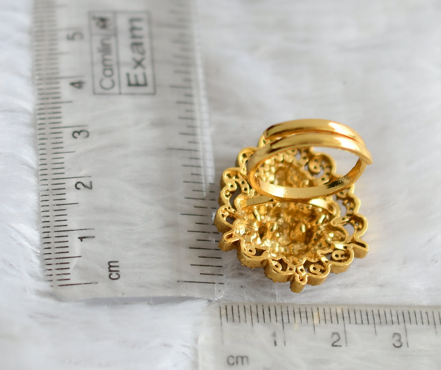 Antique gold tone cz lakshmi adjustable finger ring dj-48795