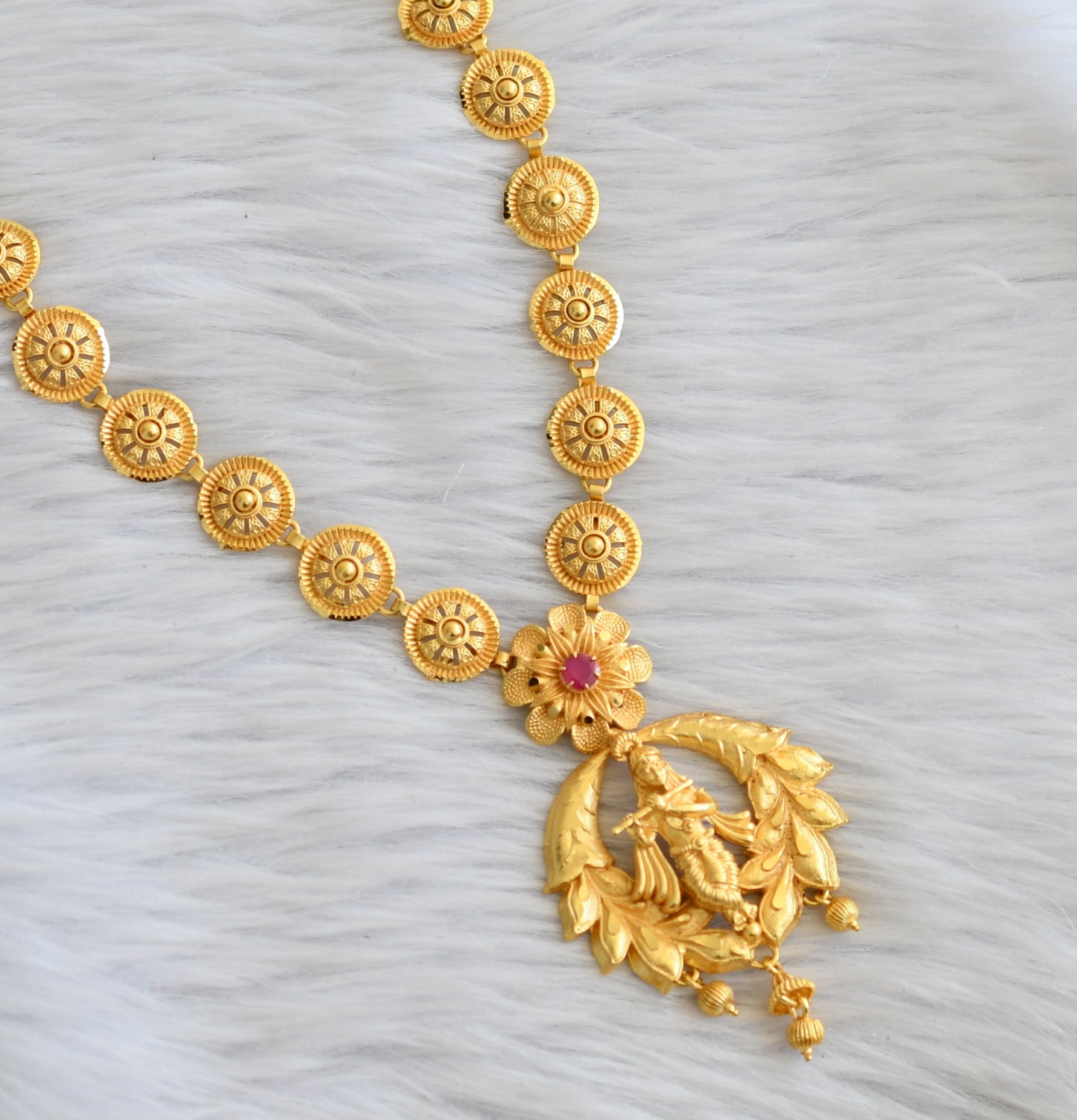 matte gold tone ruby krishna kerala style haar dj-45334