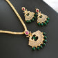 Gold tone cz white-ruby-green agates peacock pendant set dj-42371
