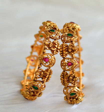 Matte finish kemp-green stone laksmi flower bangles(2.8) dj-43679