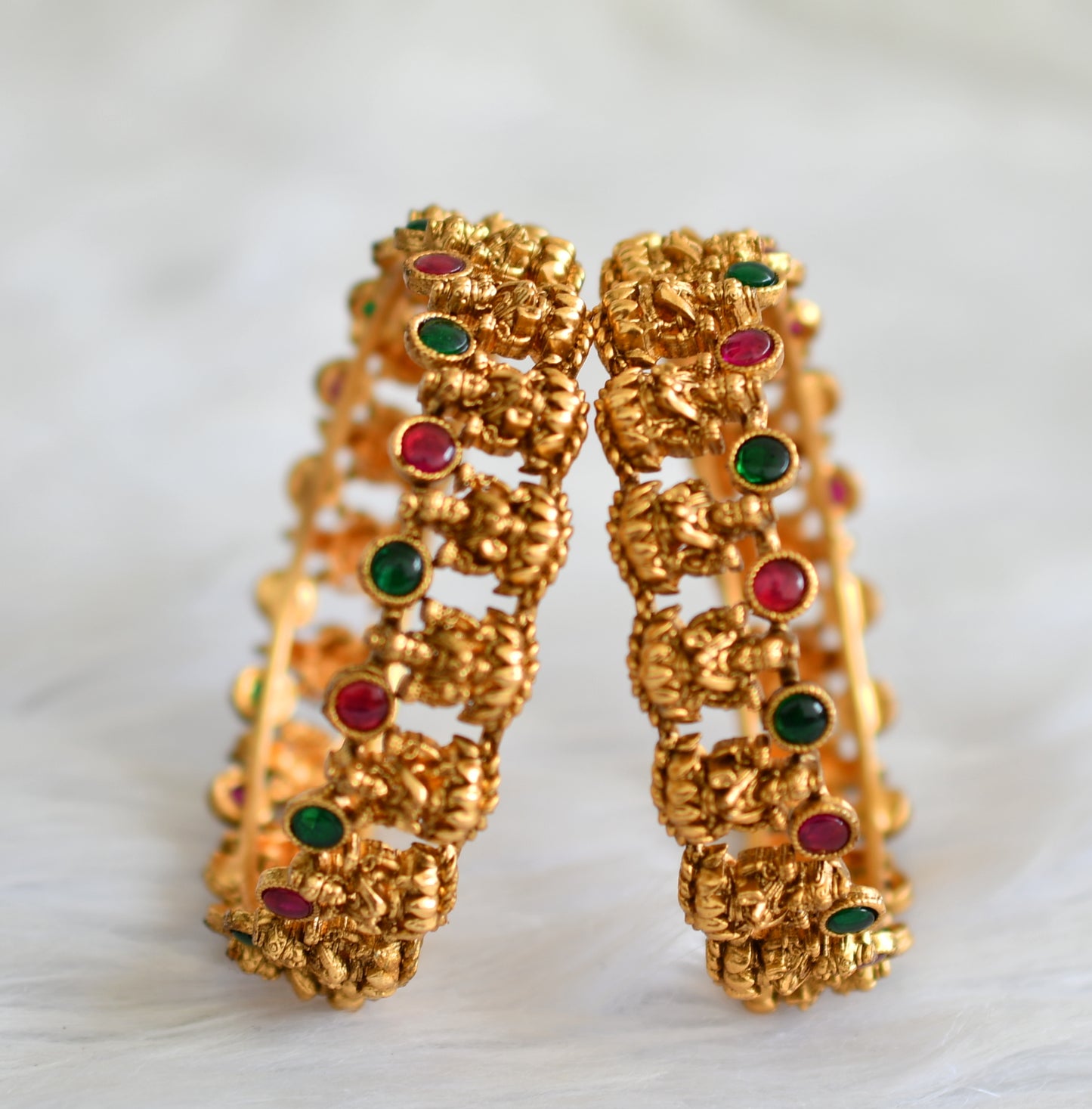 Matte finish kemp-green stone lakshmi bangles(2.6) dj-43681